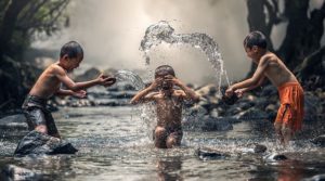 kids splashing water