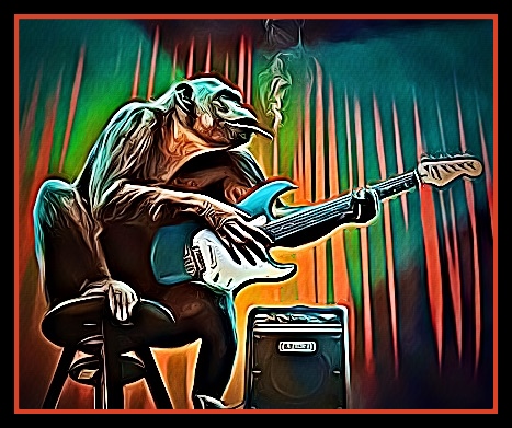 Gorilla playing guitar! CARTOONED